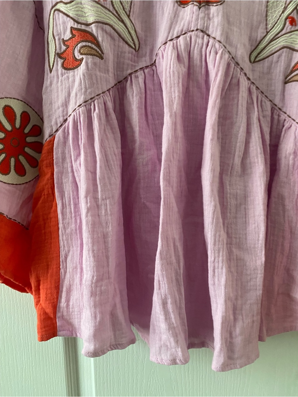 Easel Boho Embroidered V-Neck Cotton Gauze Peasant Babydoll Tunic Pink Top  M - Picture 5 of 12